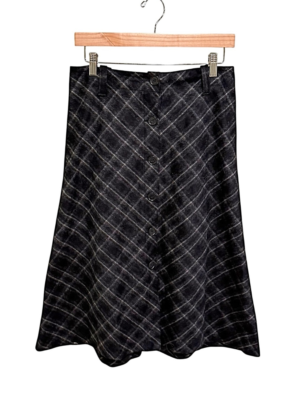 J. Crew Black Wool Blend Plaid A-Line Button-Front Skirt - Worn Once - Size 4